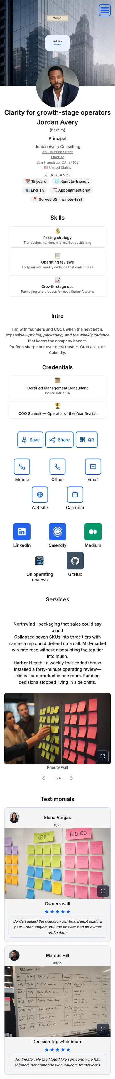 Live sample profile preview for Made for People