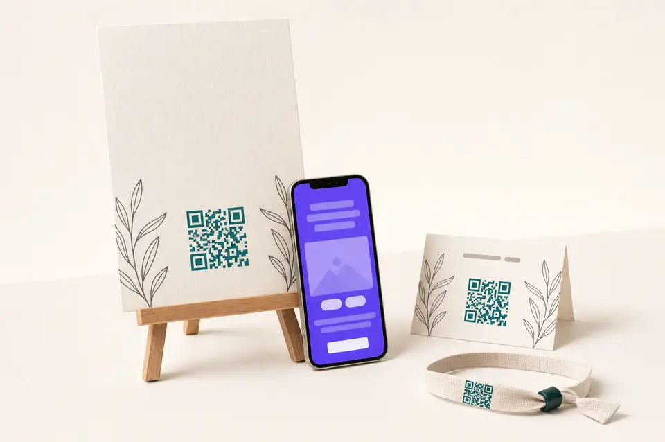 Print-variant event QR kit for invitations, signs, and badges